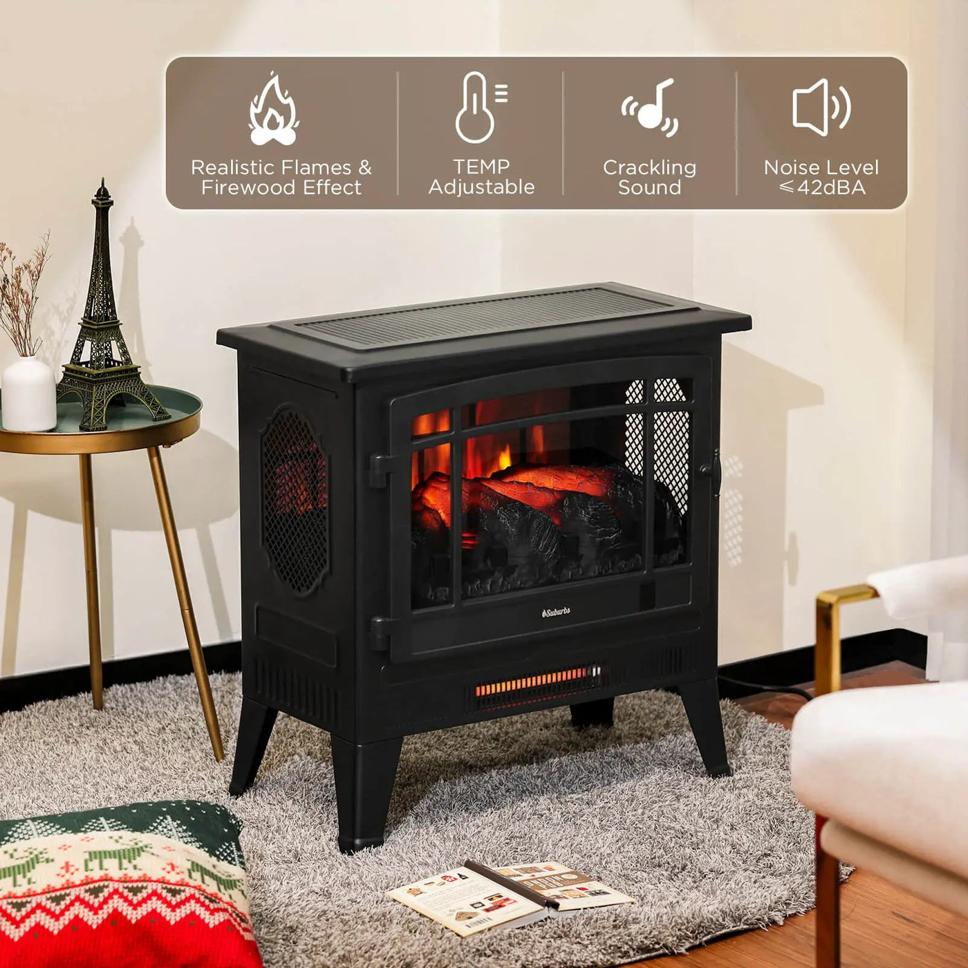 Suburbs TS25 Smart Electric Fireplace Stove Heater, WiFi Enabled by TURBRO