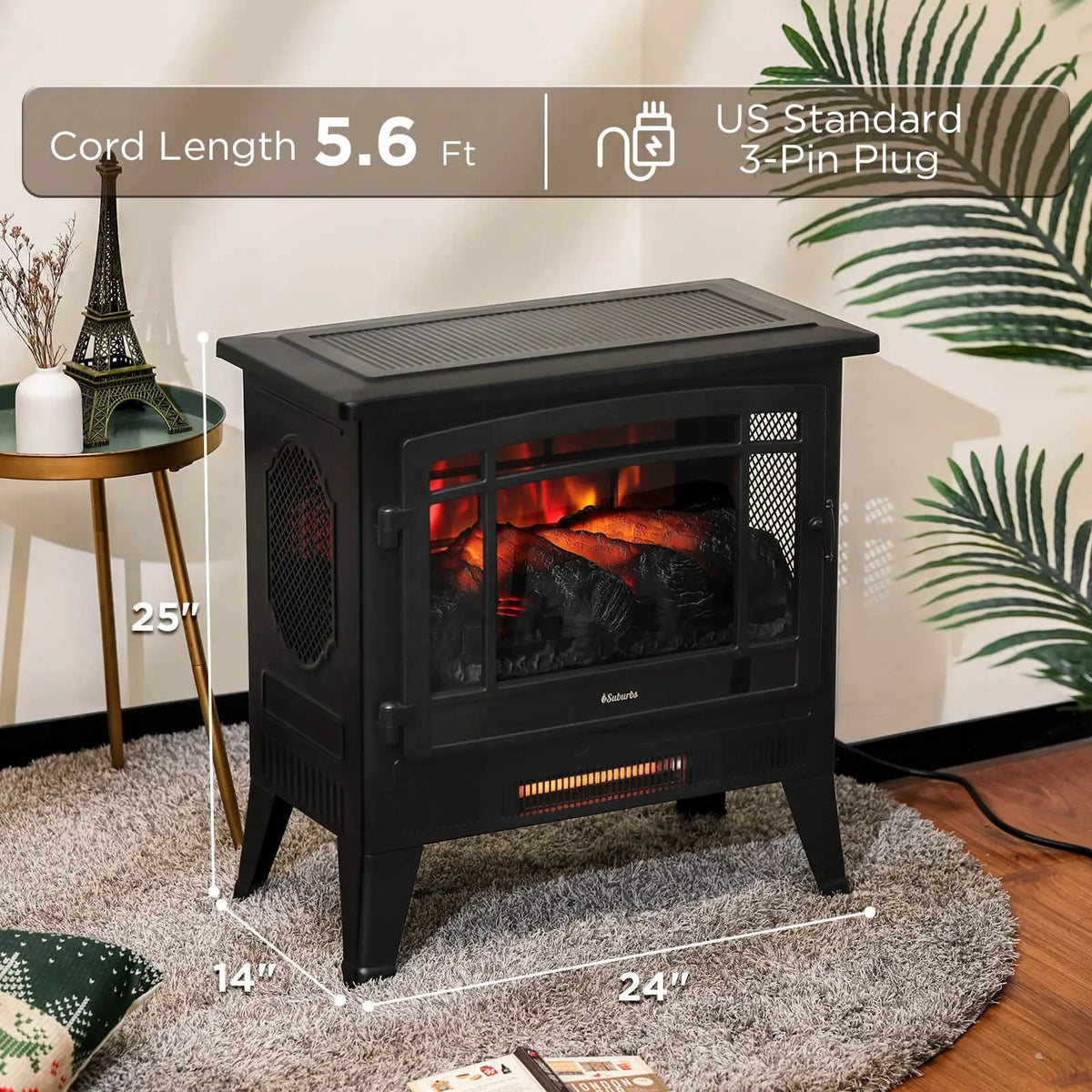 Suburbs TS25 Smart Electric Fireplace Stove Heater, WiFi Enabled by TURBRO
