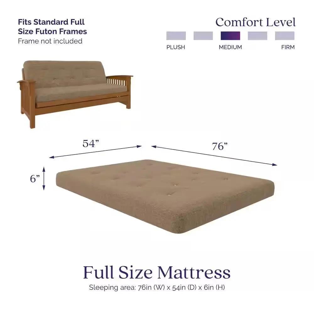 Full size 6-inch Thick Innerspring Futon Mattress in Tan by HomePacific