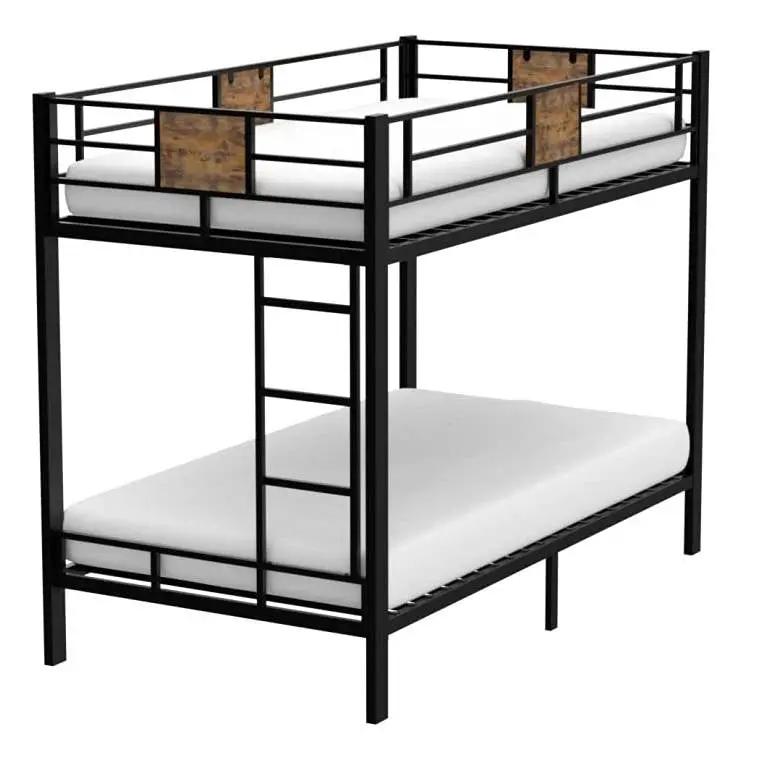 Twin over Twin Heavy Duty Metal Bunk Bed in Black with Side Ladder by HomePacific