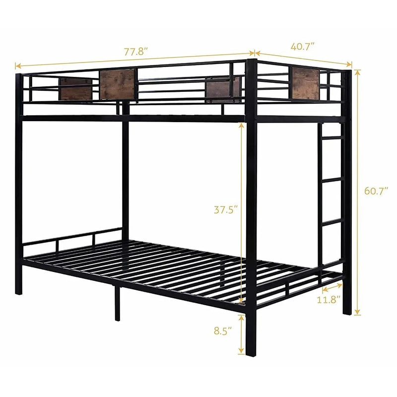 Twin over Twin Heavy Duty Metal Bunk Bed in Black with Side Ladder by HomePacific