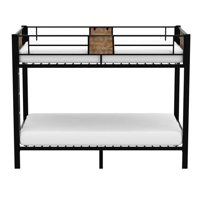 Twin over Twin Heavy Duty Metal Bunk Bed in Black with Side Ladder by HomePacific