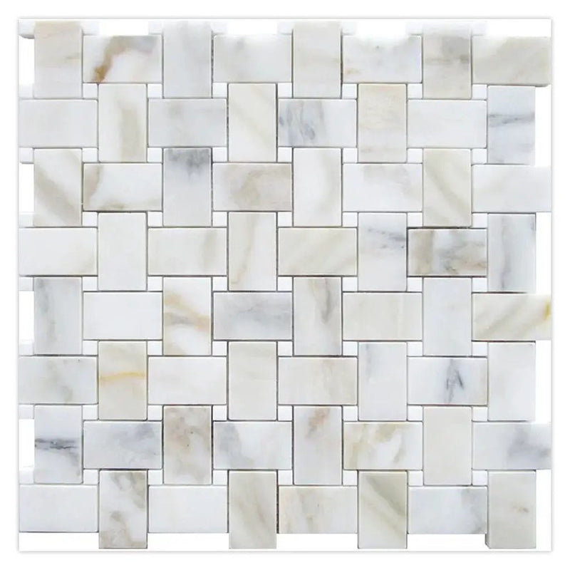 White Gray 12x12 Polished Basketweave Calacatta Gold Thassos Marble Mosaic Tile (5 pack, 5 sq ft/case) by Apollo Tile