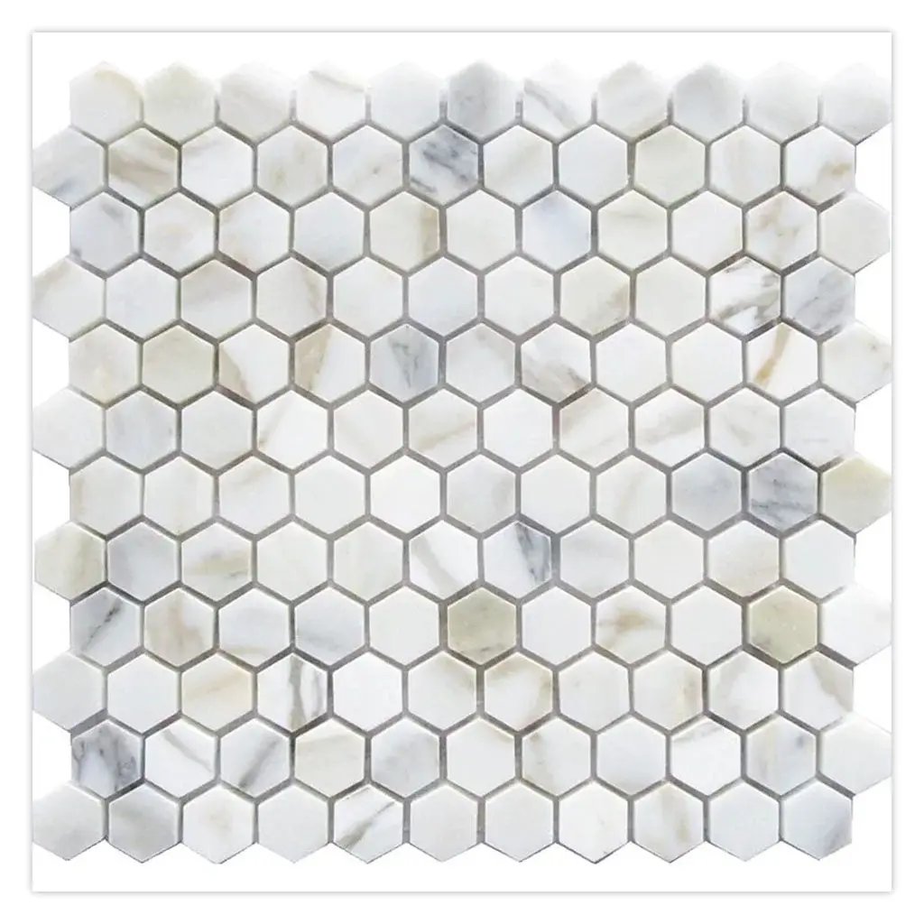 White Gray 11x12 Polished Hexagon Calacatta Gold Marble Mosaic Tile (5 pack, 4.55 sq ft/case) by Apollo Tile
