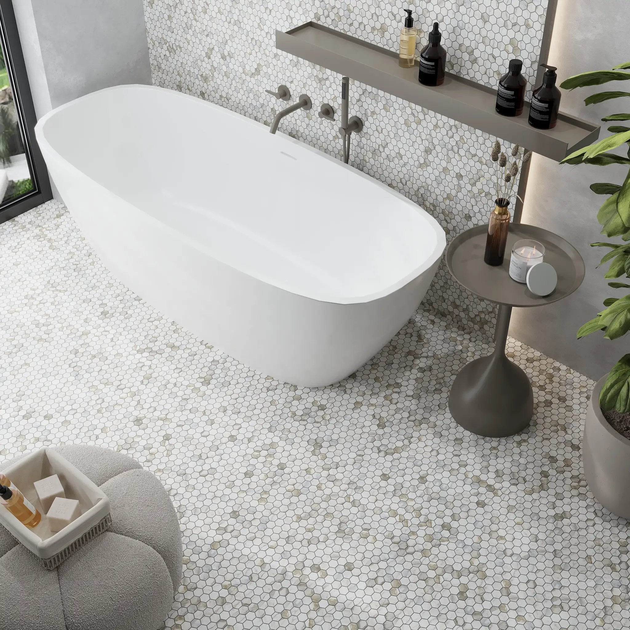 White Gray 11x12 Honed Hexagon Calacatta Gold Marble Mosaic Tile (5 pack, 4.55 sq ft/case) by Apollo Tile