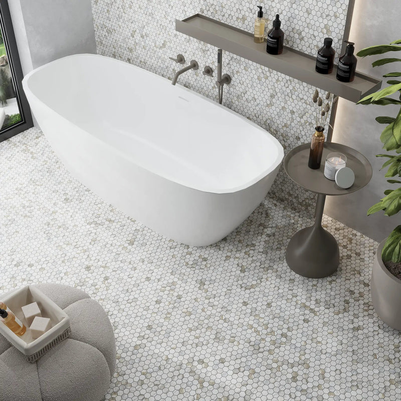 White Gray 11x12 Honed Hexagon Calacatta Gold Marble Mosaic Tile (5 pack, 4.55 sq ft/case) by Apollo Tile