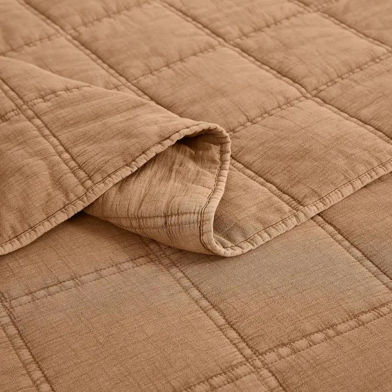 Full/Queen Size 3-Piece Taupe Brown Sienna Faded Stone Washed Cotton Quilt Set by HomePacific