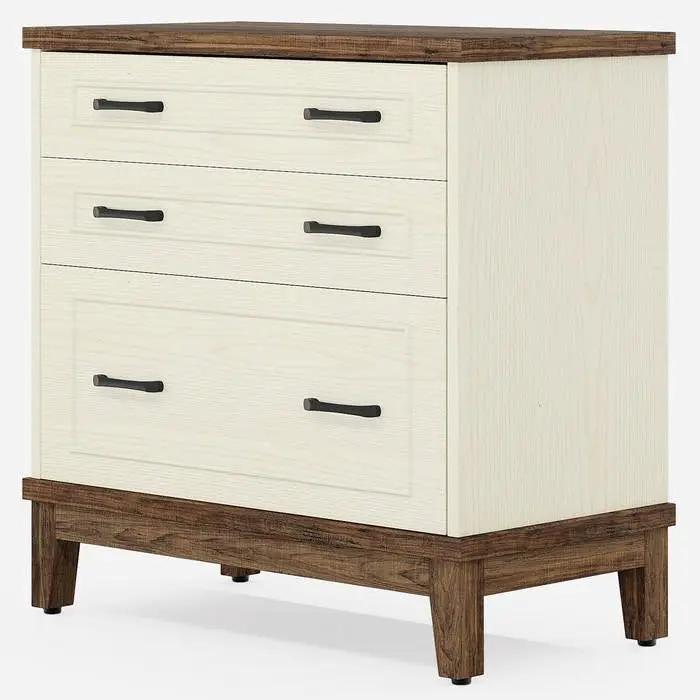 Vintage White/Rustic Brown 3 Drawer Filing Cabinet Printer Stand by HomePacific