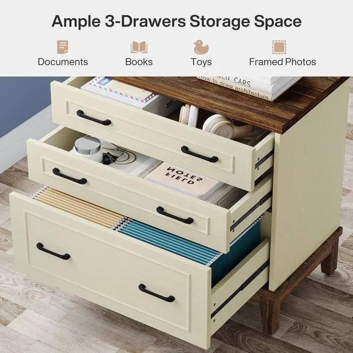 Vintage White/Rustic Brown 3 Drawer Filing Cabinet Printer Stand by HomePacific