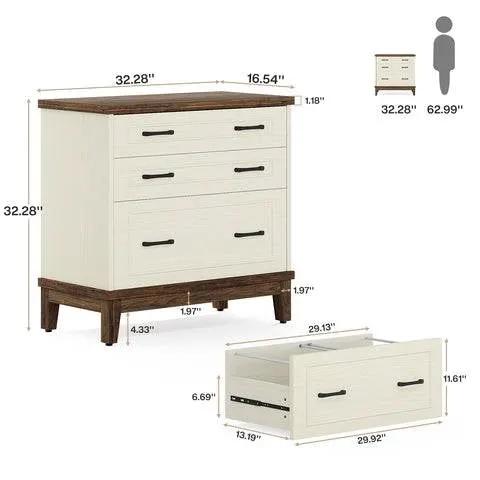 Vintage White/Rustic Brown 3 Drawer Filing Cabinet Printer Stand by HomePacific