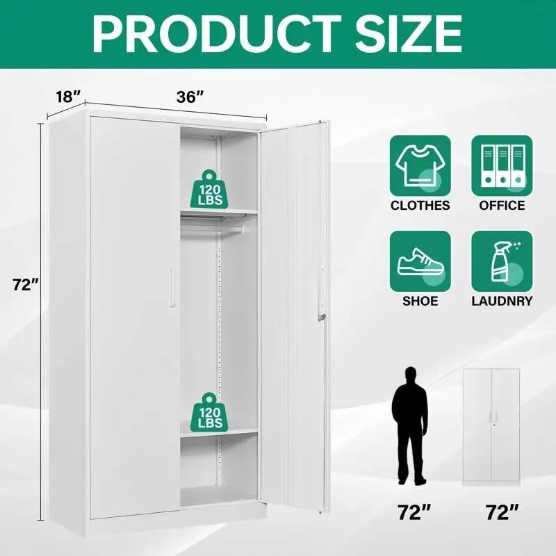 White Metal Locking Wardrobe Armoire Cabinet with Clothing Hanging Rod by HomePacific