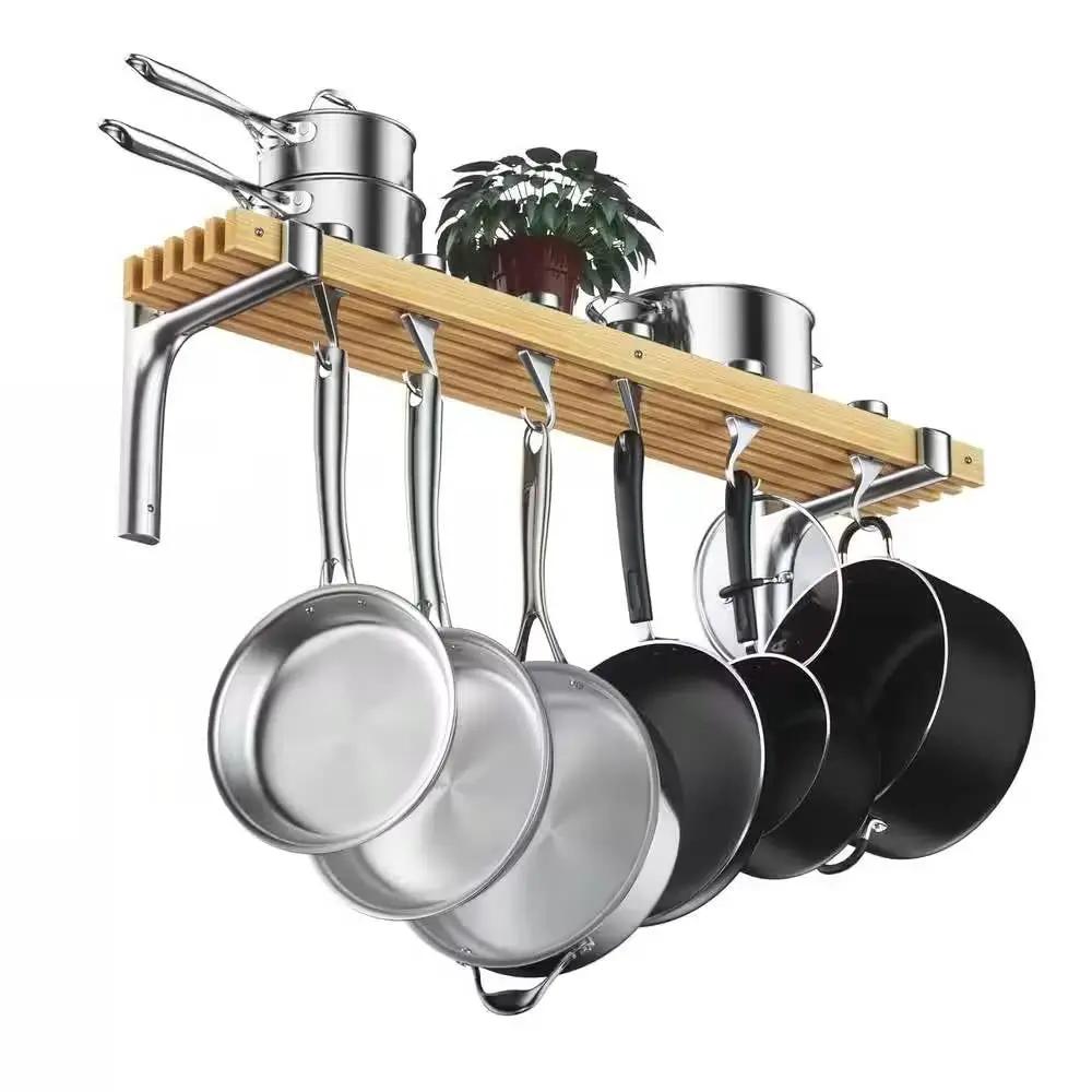 36-inch x 8-inch Wall Mounted Metal Wood Pot Rack with 6 Swivel Hooks by HomePacific
