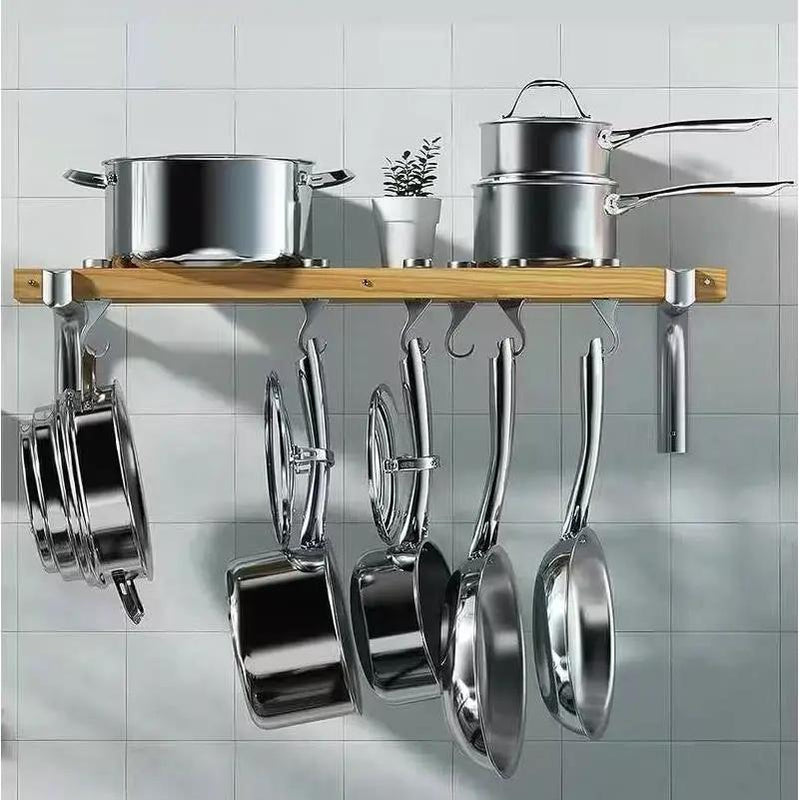 36-inch x 8-inch Wall Mounted Metal Wood Pot Rack with 6 Swivel Hooks by HomePacific