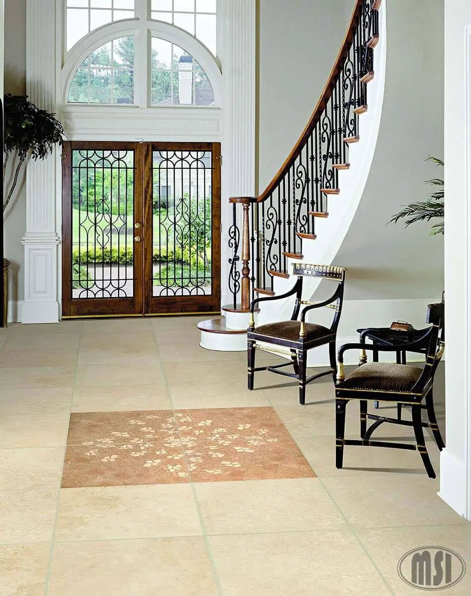 Tuscany Ivory Honed Travertine Mosaics 3/4x3/4 in a finished room