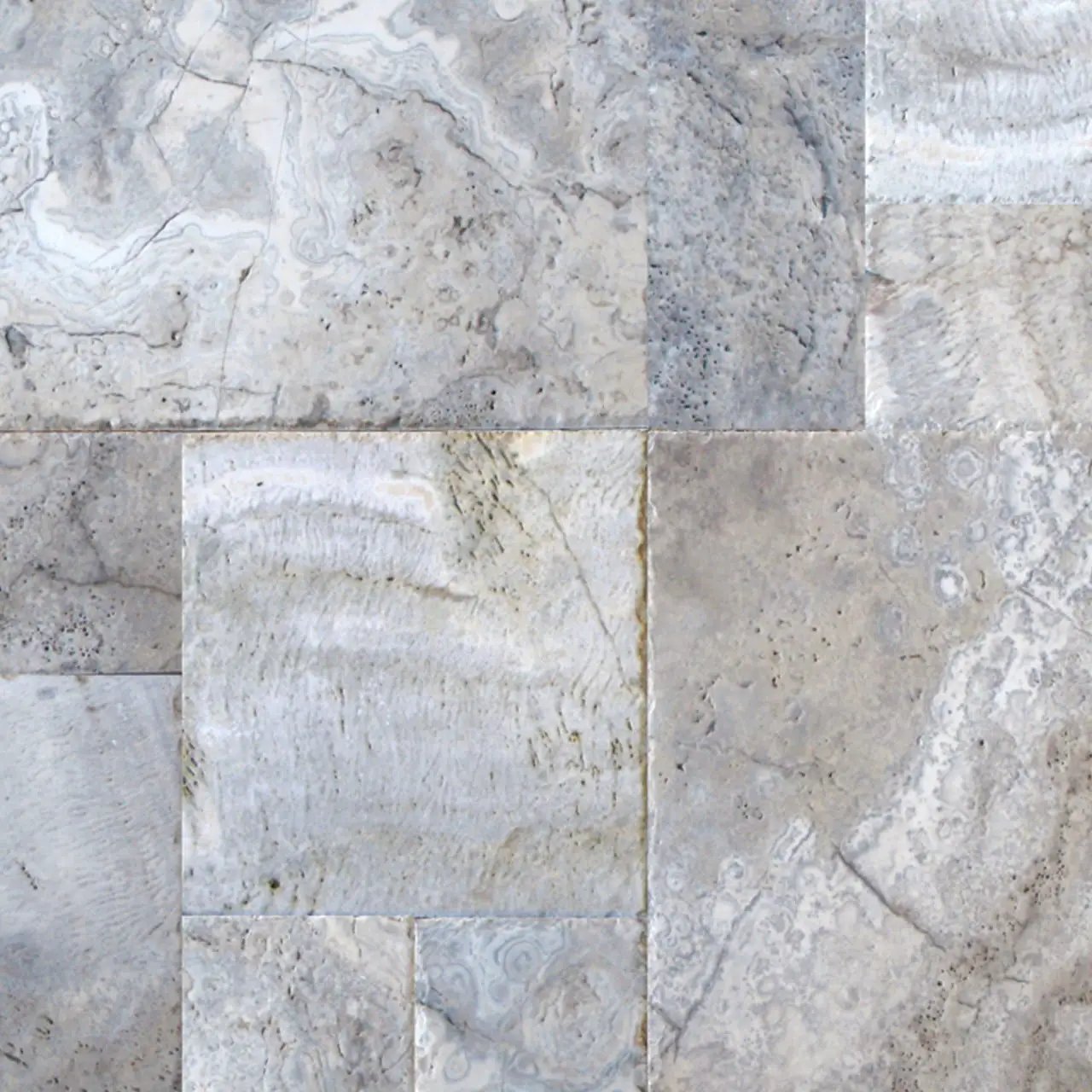 Silver Travertine Brushed Pattern Tiles close up