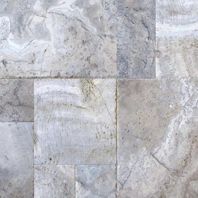 Silver Travertine Brushed Pattern Tiles close up