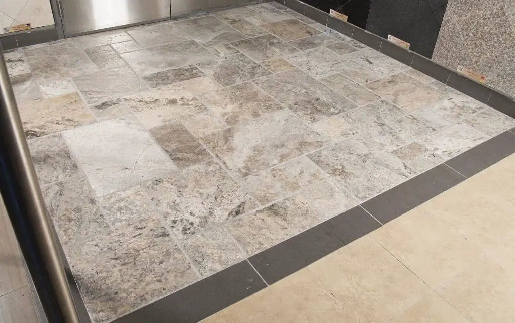 Silver Travertine Brushed Pattern Tiles in a finished room