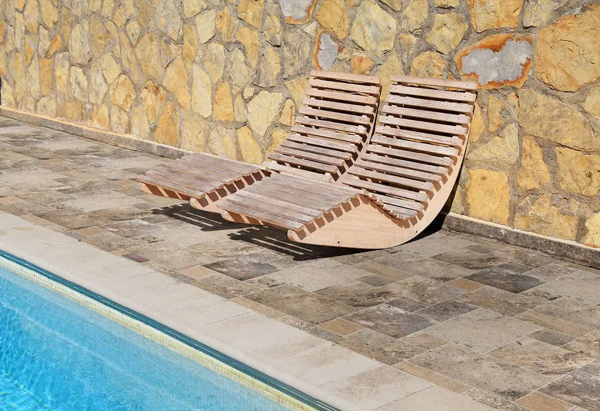 Silver Travertine Pool Copings 16x24 in a finished room