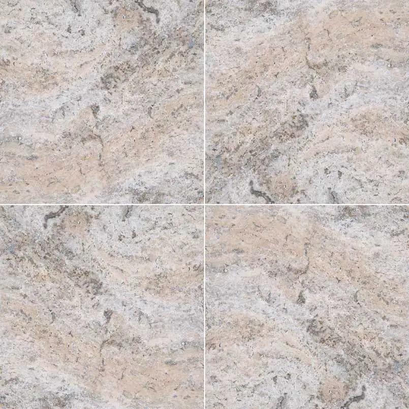 Silver Travertine Honed Tiles 12x12 close up