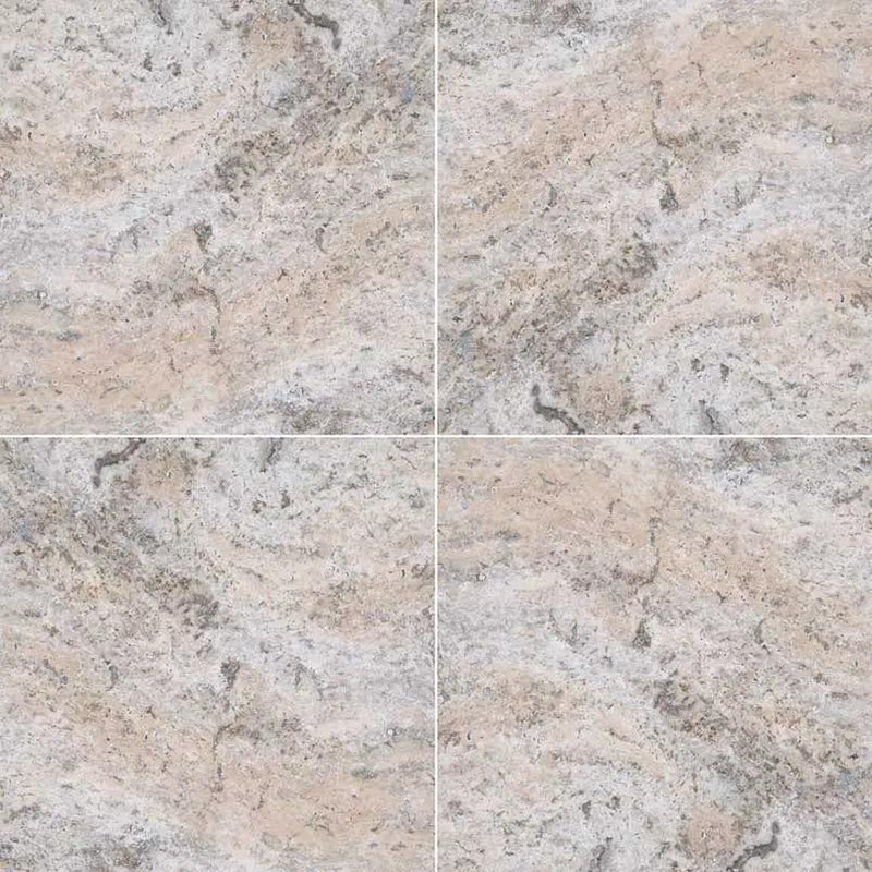 Silver Travertine Honed Tiles 12x12 close up
