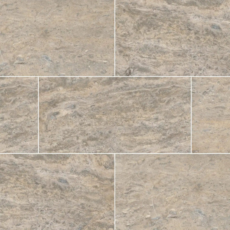 Silver Vein Cut Travertine Honed Tiles 12x24 close up