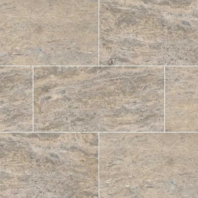 Silver Vein Cut Travertine Honed Tiles 12x24 close up