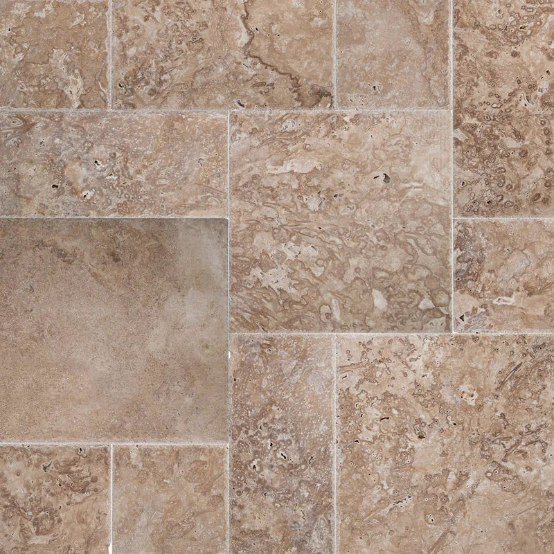 Tuscany Walnut Brushed Pattern Travertine Tiles close up