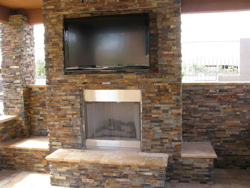 Tuscany Walnut Tumbled Travertine Pavers 8x8 in a finished room
