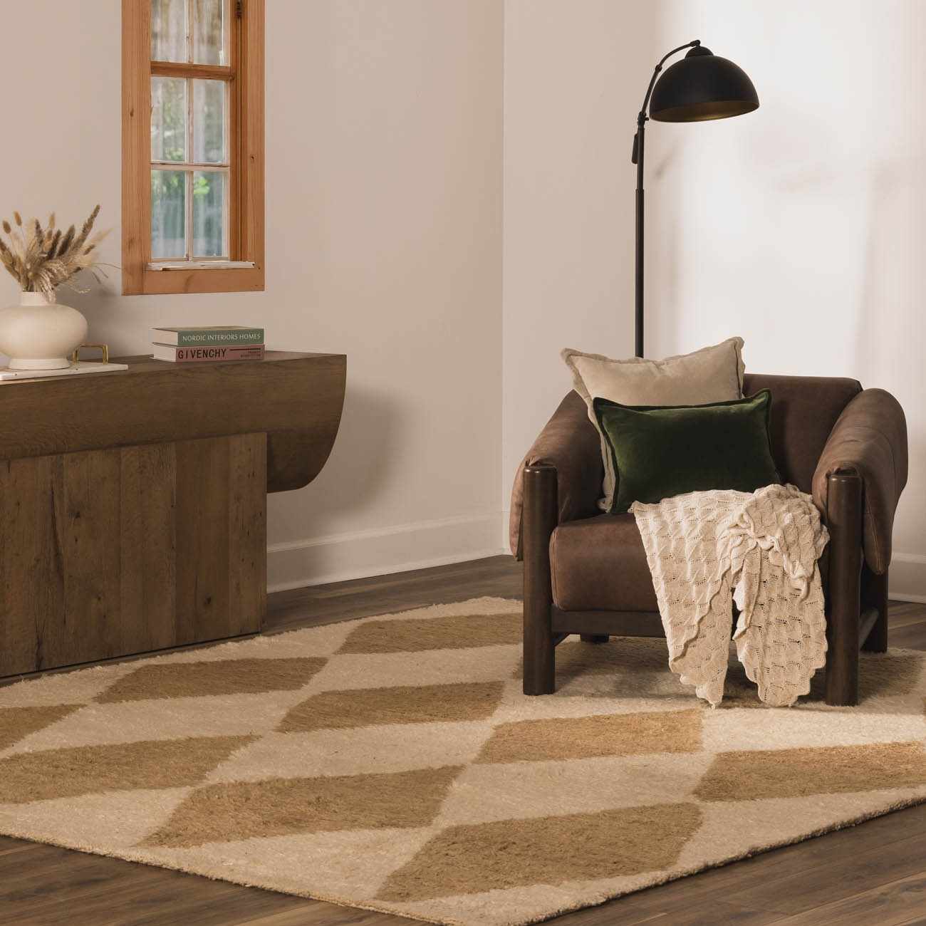 Tivka Diamond Checkered Wool Rug by Boutique Rugs