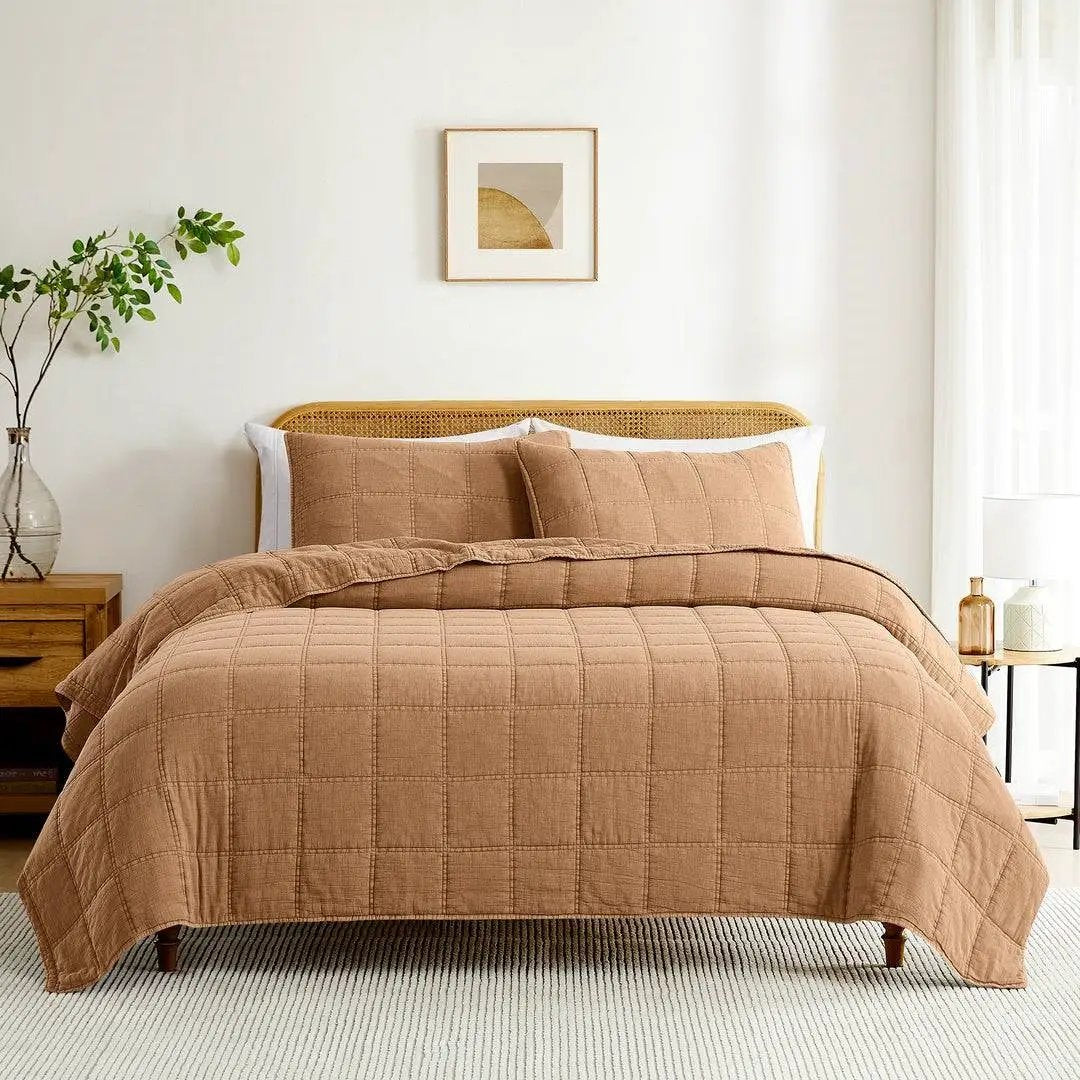 King / California King size Taupe Brown Sienna Faded Stone Washed Cotton Quilt by HomePacific