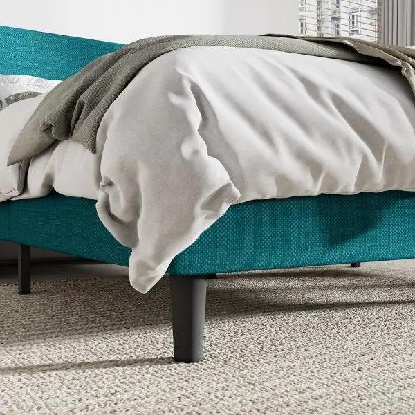 Queen Size Turquoise Linen Blend Upholstered Platform Bed with Wingback Headboard by HomePacific