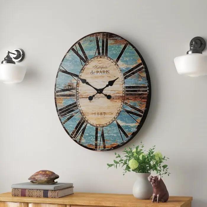 Turquoise Oversized Distressed Paris Wood Wall Clock by HomePacific