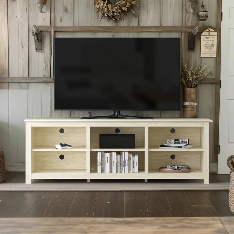 Farmhouse TV Stand in Light Travertine Wood Finish - for TVs up to 70-inch by HomePacific