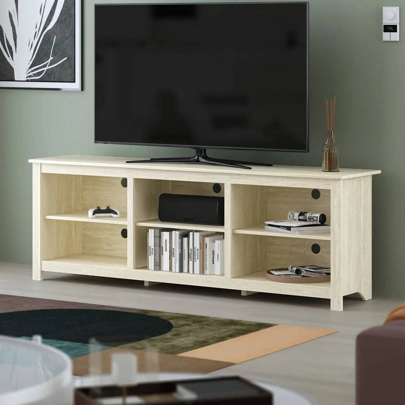 Farmhouse TV Stand in Light Travertine Wood Finish - for TVs up to 70-inch by HomePacific