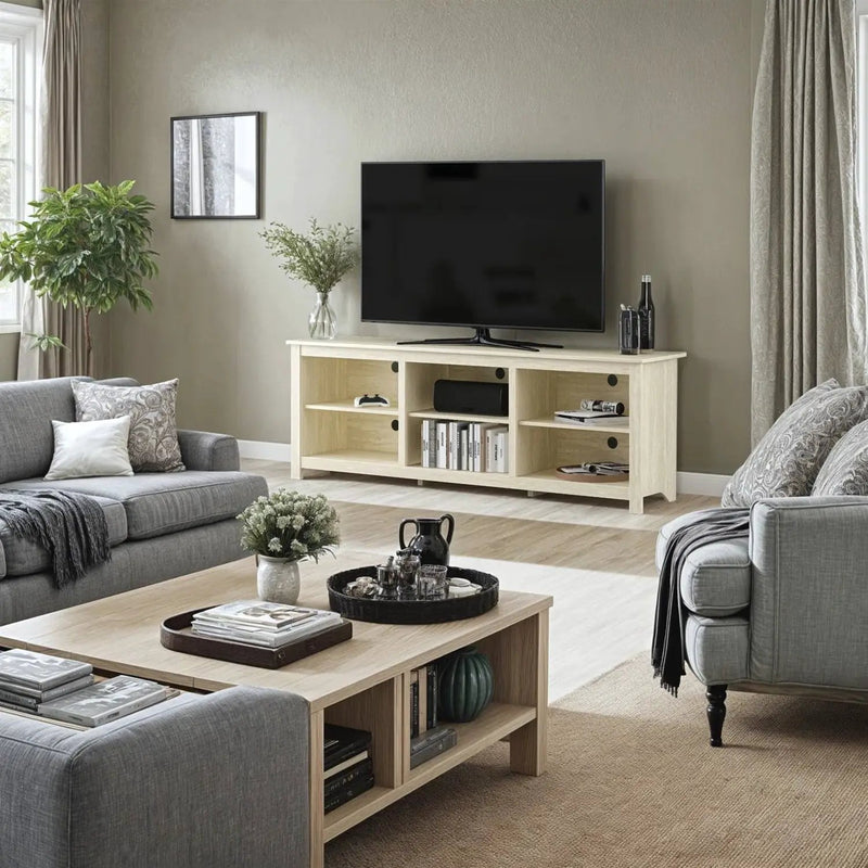 Farmhouse TV Stand in Light Travertine Wood Finish - for TVs up to 70-inch by HomePacific