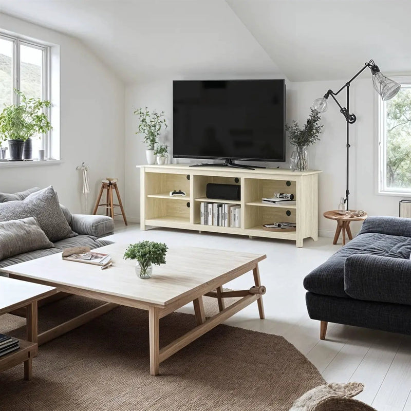 Farmhouse TV Stand in Light Travertine Wood Finish - for TVs up to 70-inch by HomePacific