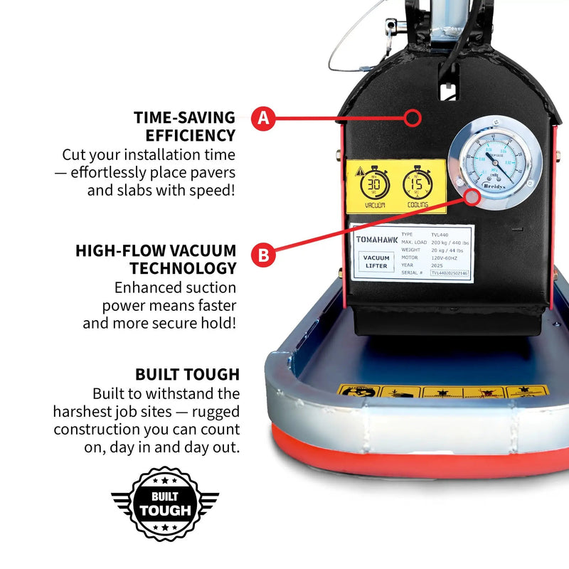 Tomahawk 440 lb Electric Paver Slab Vacuum Lifter 1200W for Hardscaping, Concrete, and Stone Placement by Tomahawk Power