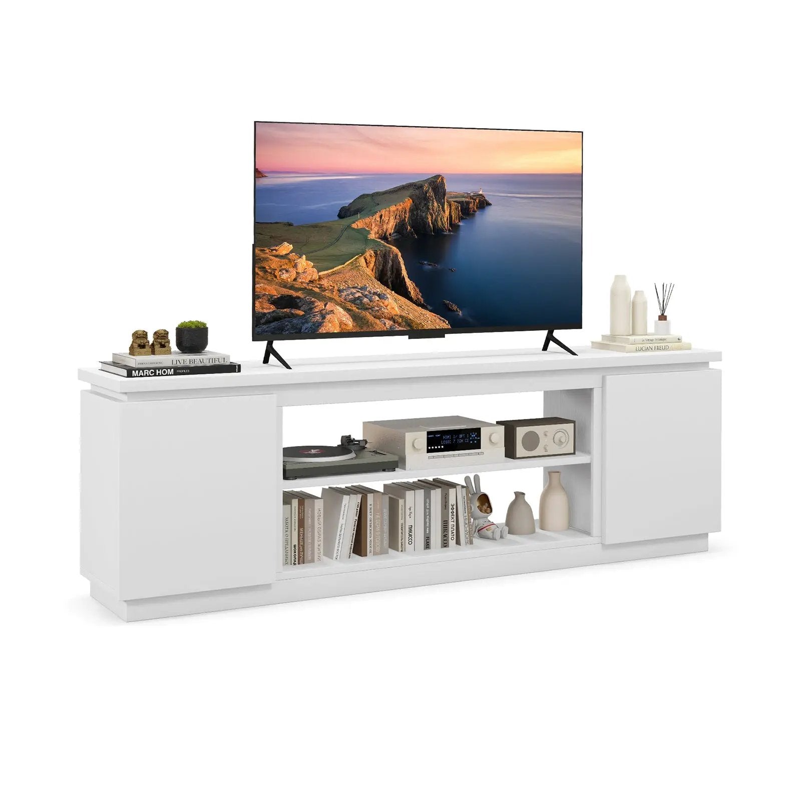 TV Cabinet with 3 Adjustable Shelves and Anti-Tipping Kits for TVs up to 80 Inch by DirectDeals