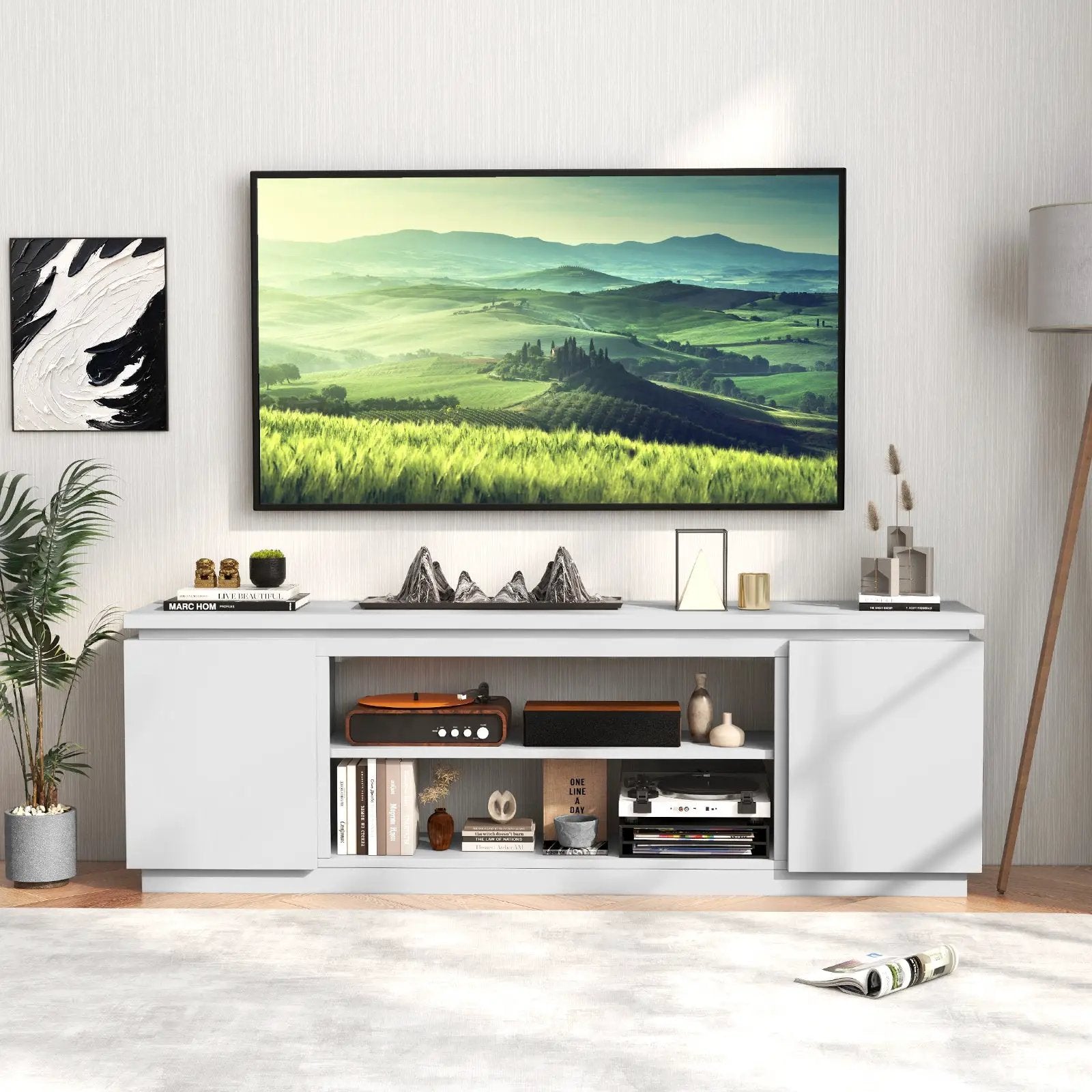 TV Cabinet with 3 Adjustable Shelves and Anti-Tipping Kits for TVs up to 80 Inch by DirectDeals