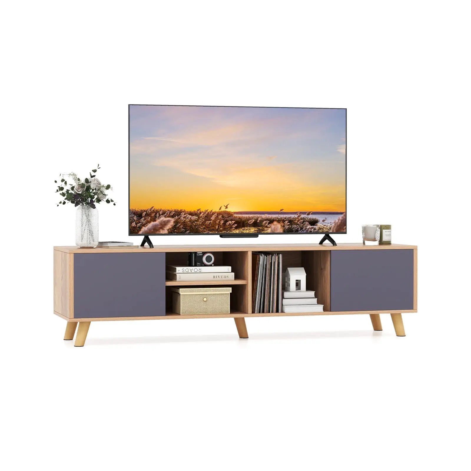 TV Stand Cabinet for TVs up to 65 Inch with Open Shelf for Living Room by DirectDeals