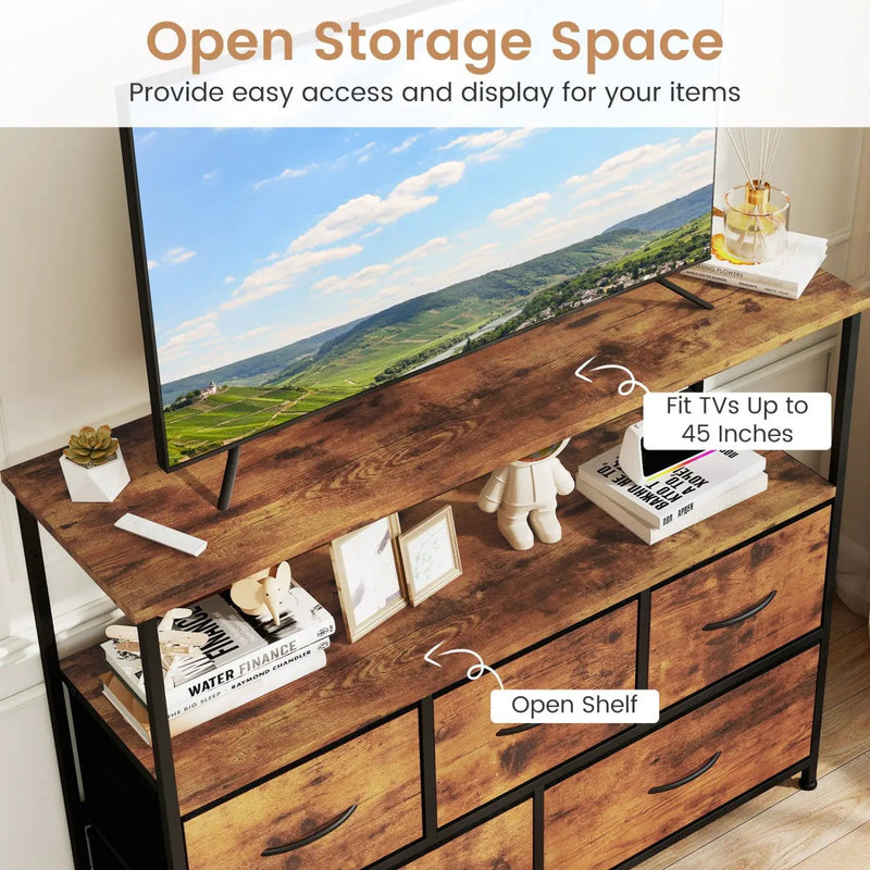 TV Stand Dresser for 45 Inch TV 5 Fabric Drawer Entertainment Center by DirectDeals