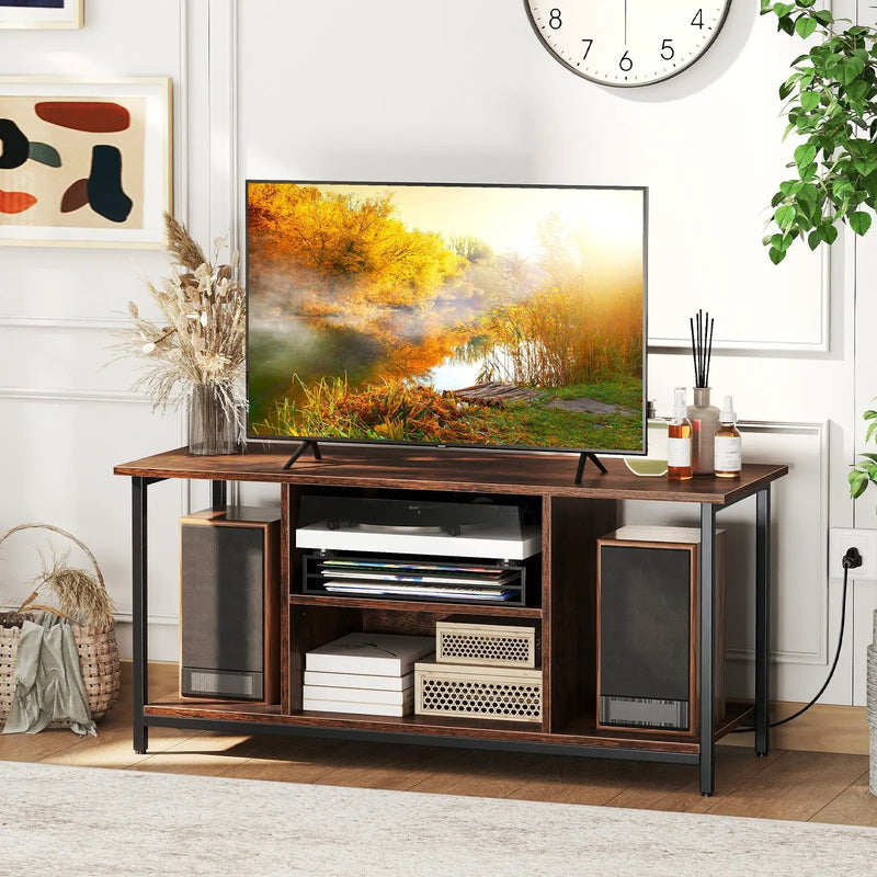TV Stand Entertainment Center with Open Storage Shelves and Power Outlets to 50 Inches-Rustic Brown by DirectDeals