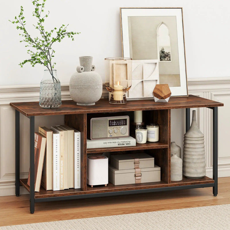 TV Stand Entertainment Center with Open Storage Shelves and Power Outlets to 50 Inches-Rustic Brown by DirectDeals
