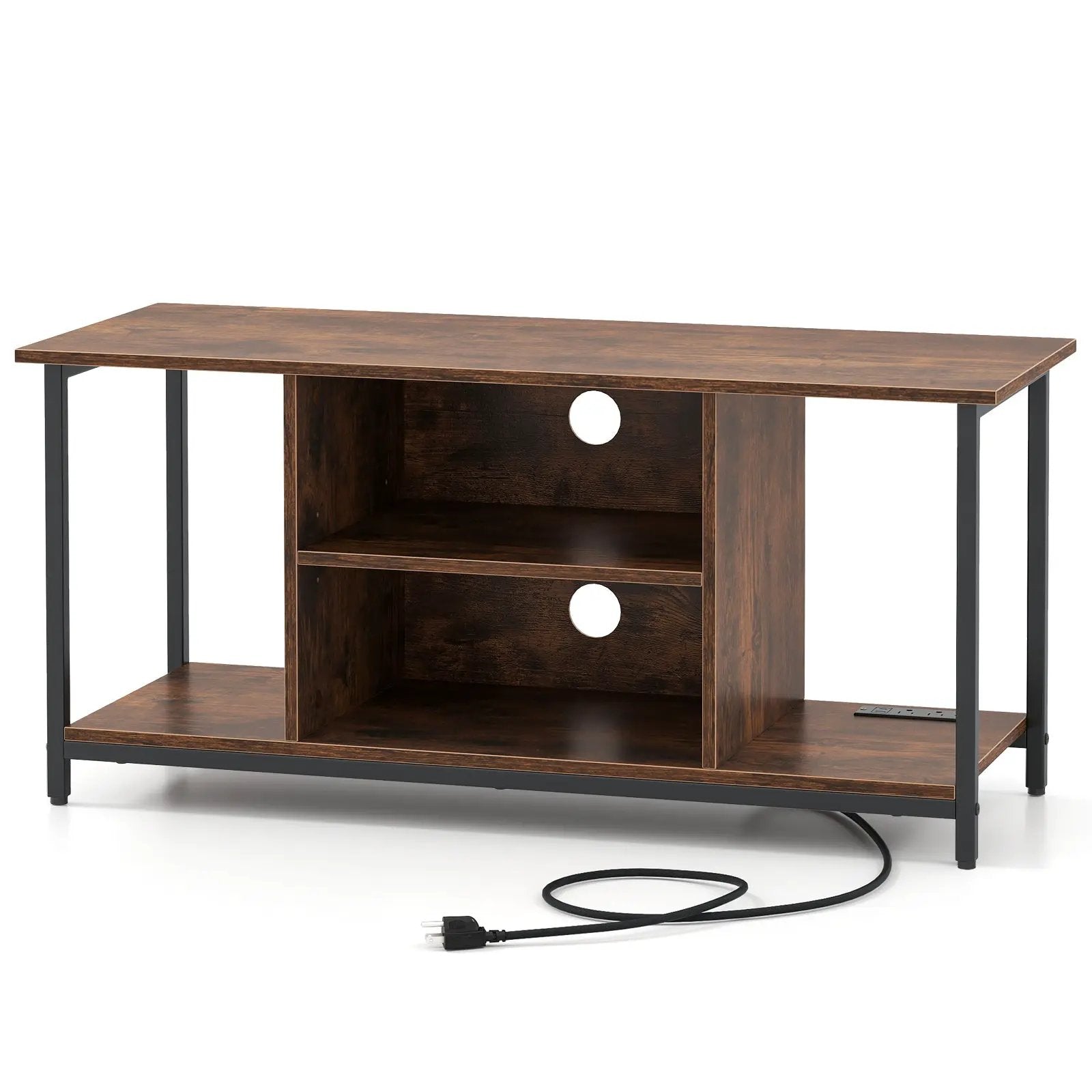 TV Stand Entertainment Center with Open Storage Shelves and Power Outlets to 50 Inches-Rustic Brown by DirectDeals