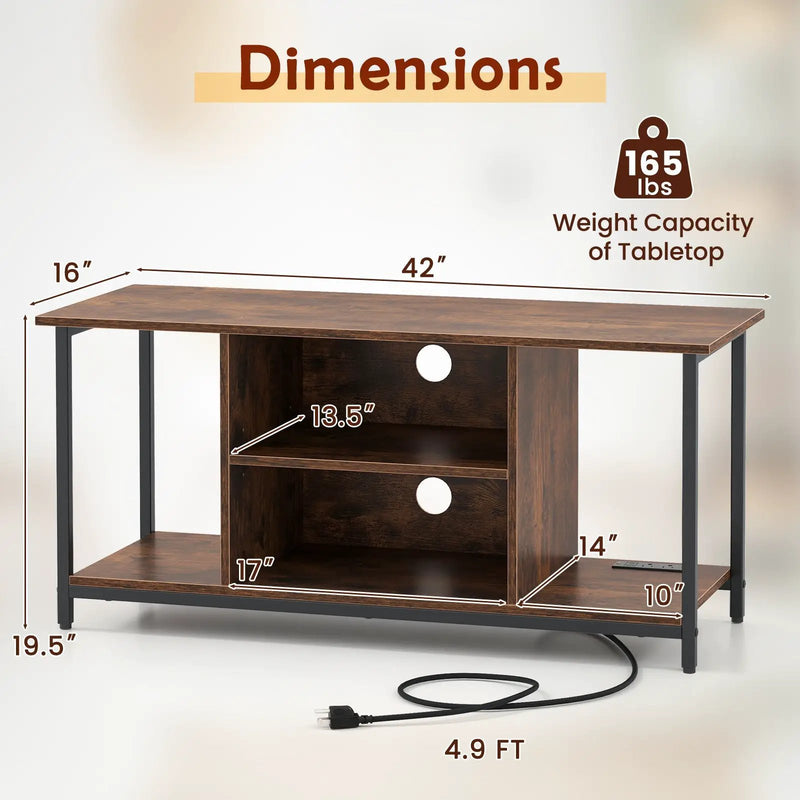 TV Stand Entertainment Center with Open Storage Shelves and Power Outlets to 50 Inches-Rustic Brown by DirectDeals
