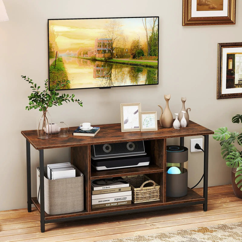 TV Stand Entertainment Center with Open Storage Shelves and Power Outlets to 50 Inches-Rustic Brown by DirectDeals
