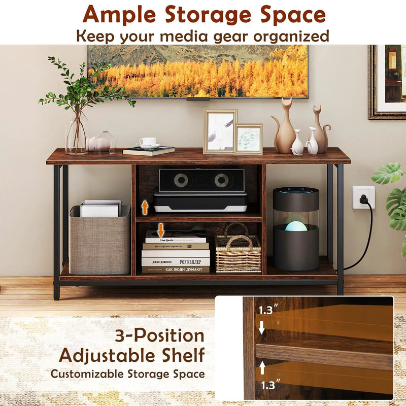 TV Stand Entertainment Center with Open Storage Shelves and Power Outlets to 50 Inches-Rustic Brown by DirectDeals