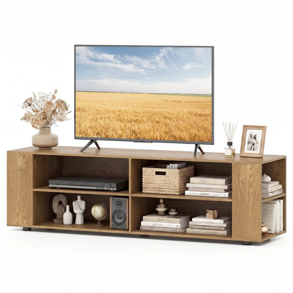 59 Inch Console Storage Entertainment Media Wood TV Stand-Walnut by DirectDeals