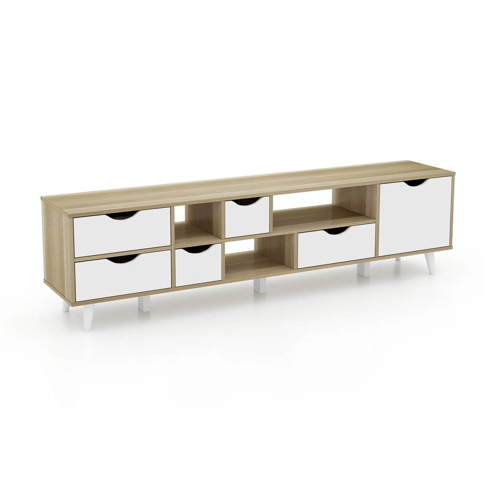 TV Stand for TVs up to 65” Television Cabinet w/ 5 Drawers & 3 Open Shelves-Oak by DirectDeals