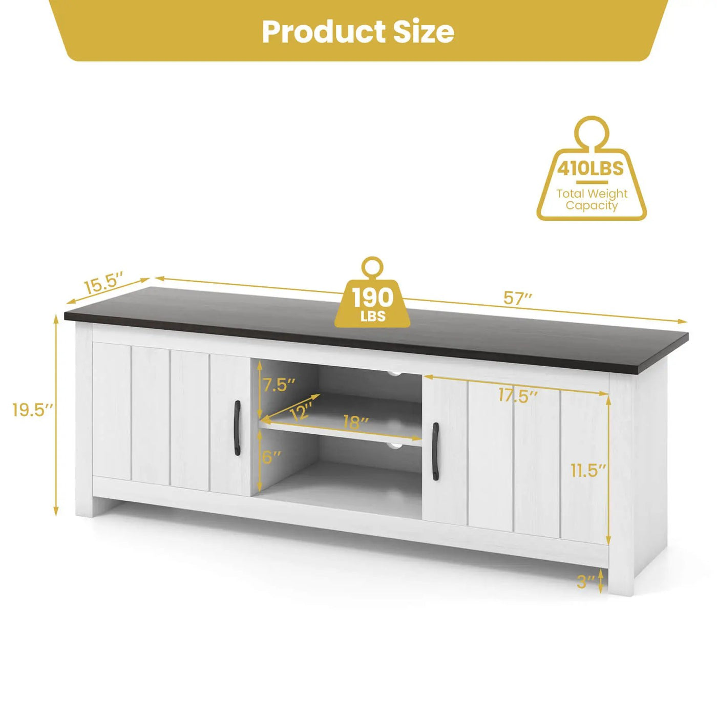 TV Stand with 2 Cabinets and Open Shelves for TVs up to 65 Inch by DirectDeals